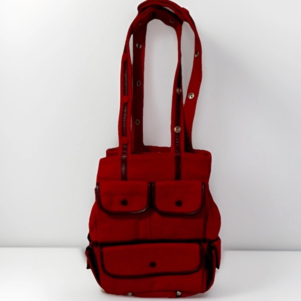 RARE Lumi Red Wool Chesterfield Bag leather accents